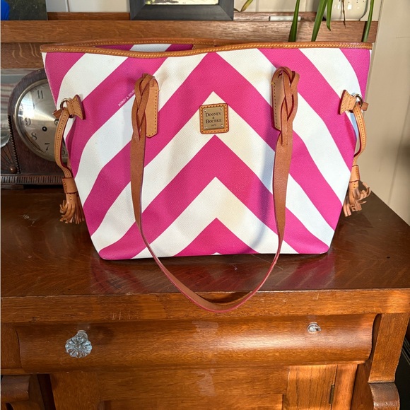 Dooney & Bourke Handbags - Dooney & Bourke Pink and White Chevron Tote